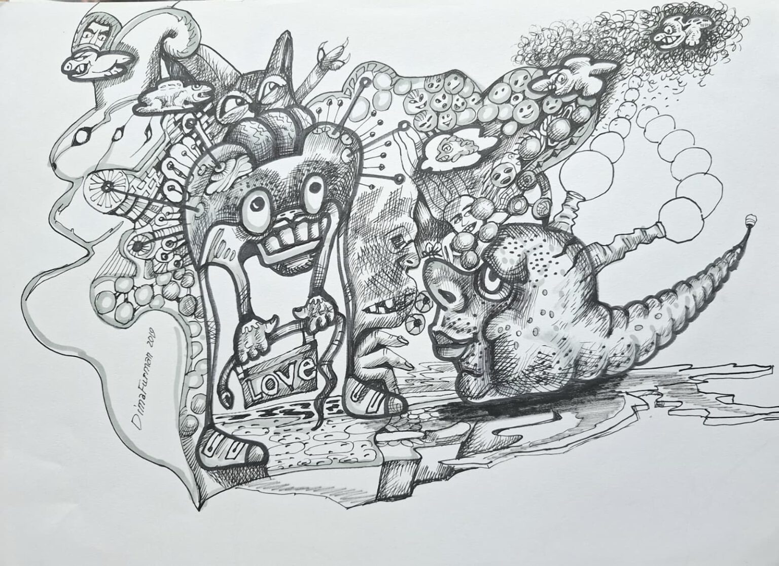 Kugelschreiber, Stift auf Karton 2019 von Dima