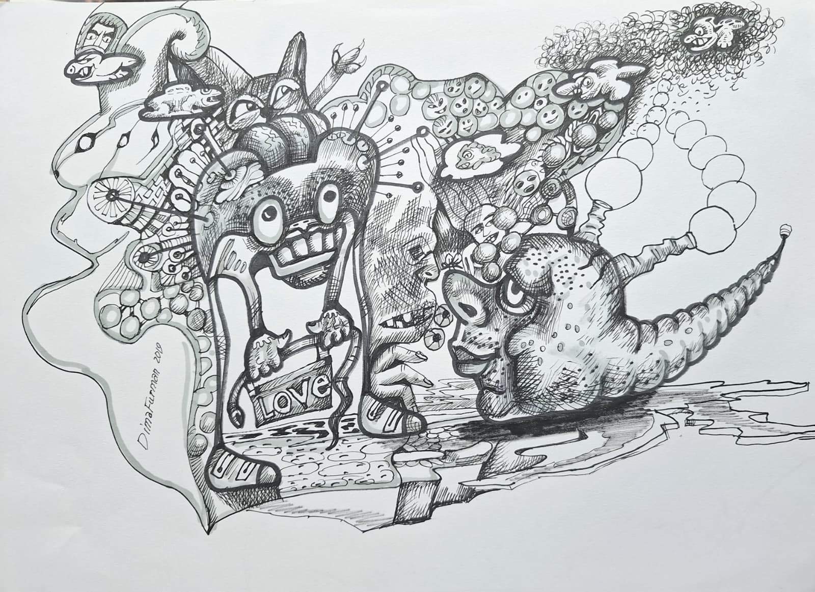 Kugelschreiber, Stift auf Karton 2019 von Dima