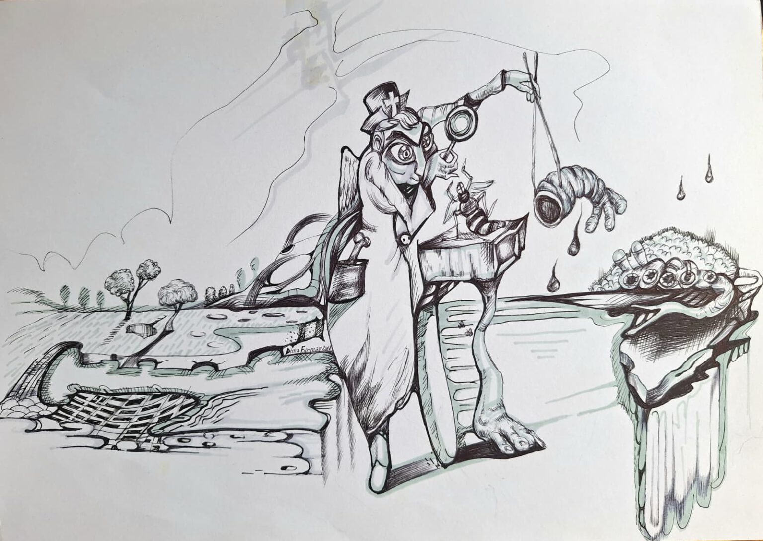 "Auf-der-suche-2", Kugelschreiber, Stift auf Karton 2018