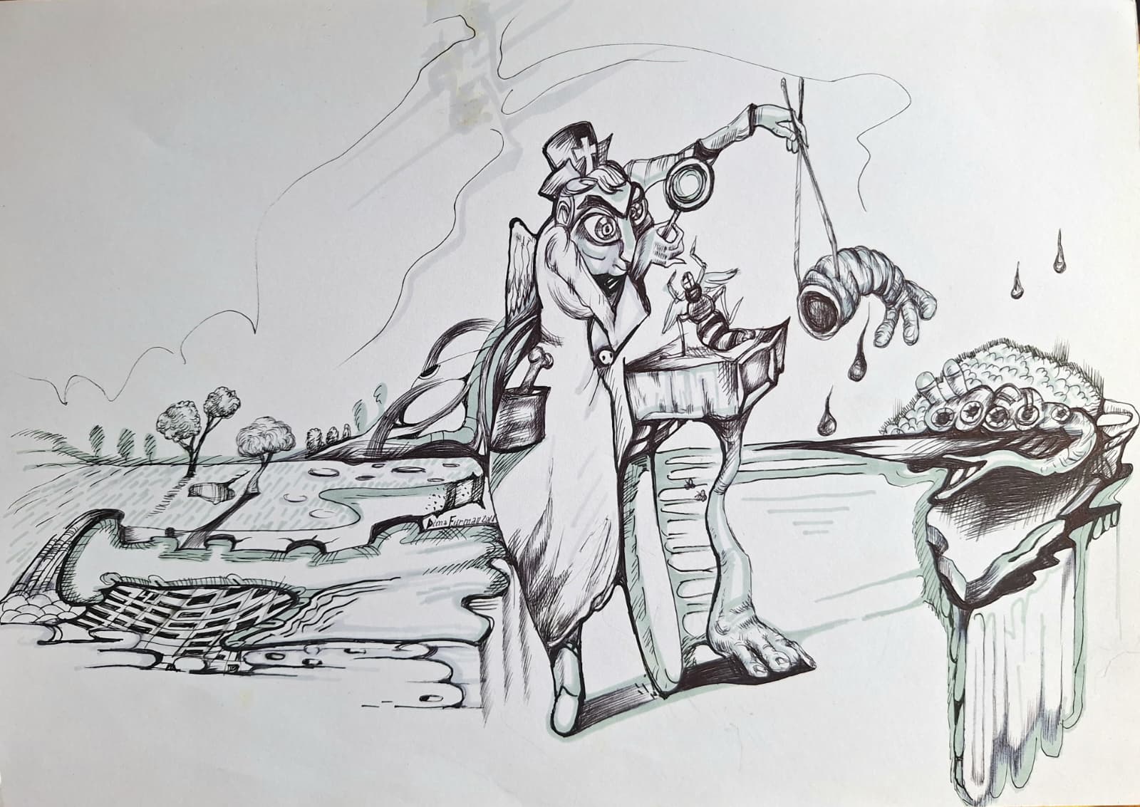 "Auf-der-suche-2", Kugelschreiber, Stift auf Karton 2018